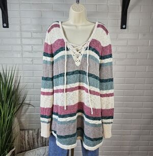 Natural Reflections Striped Multicolor V Neck Sweater XXL